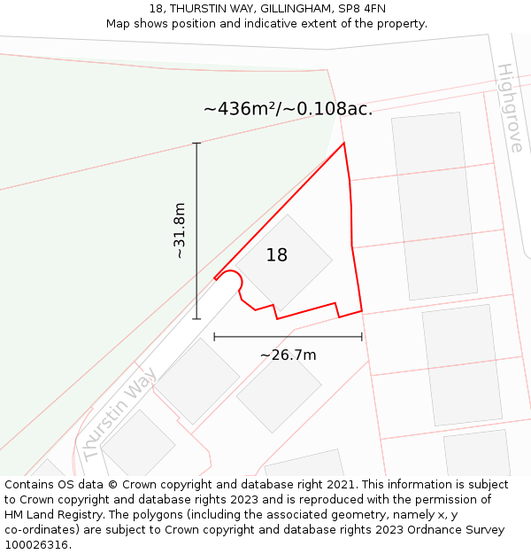 18, THURSTIN WAY, GILLINGHAM, SP8 4FN: Plot and title map