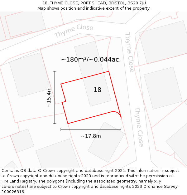 18, THYME CLOSE, PORTISHEAD, BRISTOL, BS20 7JU: Plot and title map