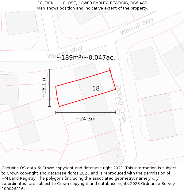18, TICKHILL CLOSE, LOWER EARLEY, READING, RG6 4AP: Plot and title map