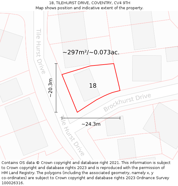 18, TILEHURST DRIVE, COVENTRY, CV4 9TH: Plot and title map