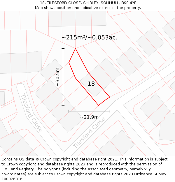 18, TILESFORD CLOSE, SHIRLEY, SOLIHULL, B90 4YF: Plot and title map