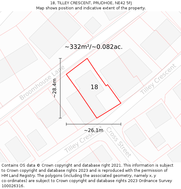 18, TILLEY CRESCENT, PRUDHOE, NE42 5FJ: Plot and title map