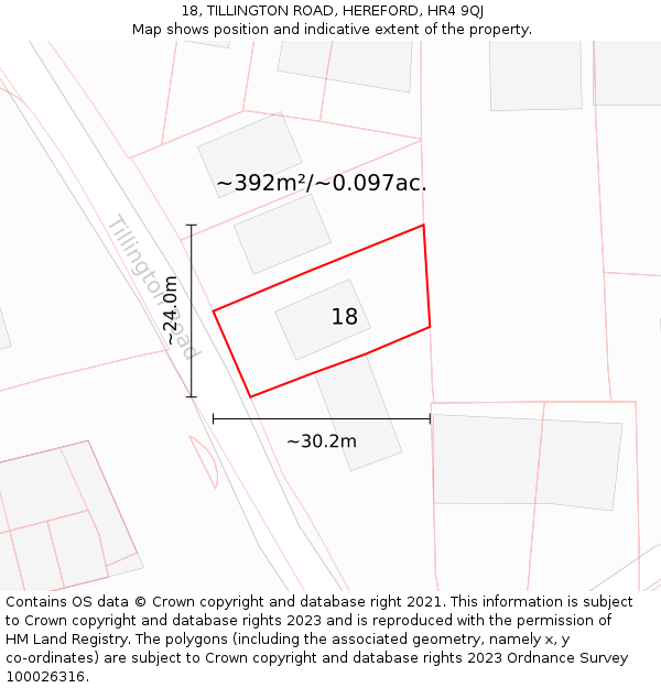 18, TILLINGTON ROAD, HEREFORD, HR4 9QJ: Plot and title map