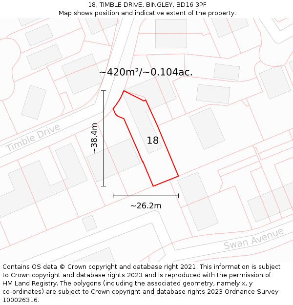 18, TIMBLE DRIVE, BINGLEY, BD16 3PF: Plot and title map