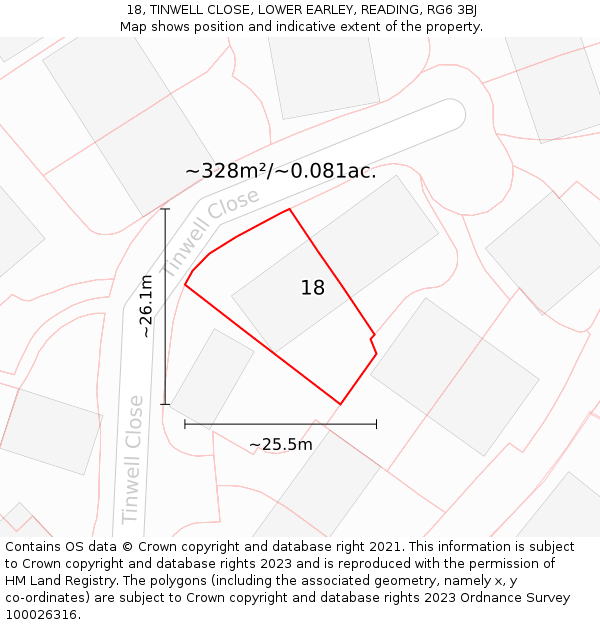 18, TINWELL CLOSE, LOWER EARLEY, READING, RG6 3BJ: Plot and title map