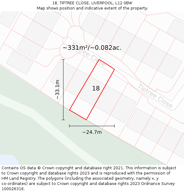 18, TIPTREE CLOSE, LIVERPOOL, L12 0BW: Plot and title map