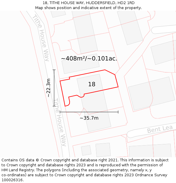 18, TITHE HOUSE WAY, HUDDERSFIELD, HD2 1RD: Plot and title map