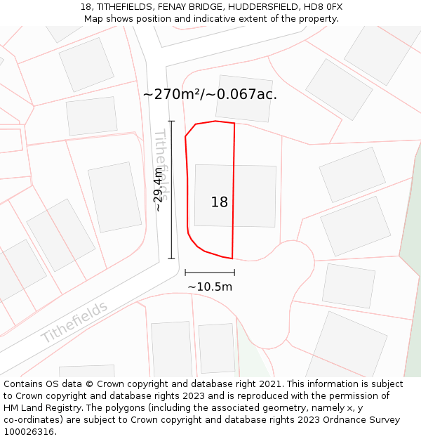 18, TITHEFIELDS, FENAY BRIDGE, HUDDERSFIELD, HD8 0FX: Plot and title map