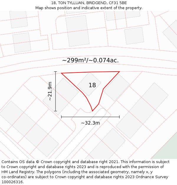 18, TON TYLLUAN, BRIDGEND, CF31 5BE: Plot and title map