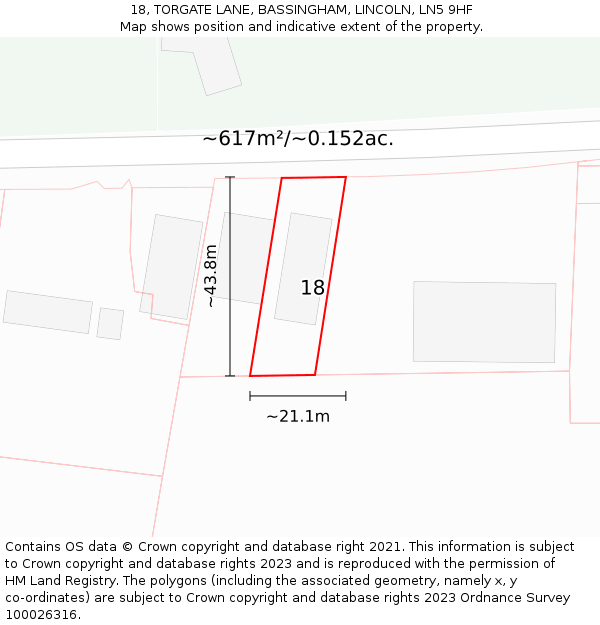 18, TORGATE LANE, BASSINGHAM, LINCOLN, LN5 9HF: Plot and title map