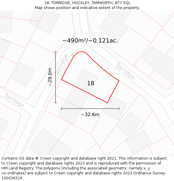 18, TORRIDGE, HOCKLEY, TAMWORTH, B77 5QL: Plot and title map