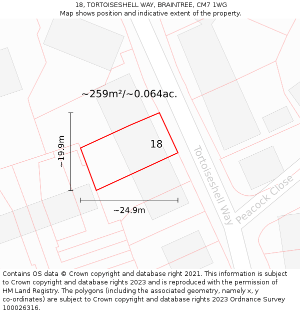 18, TORTOISESHELL WAY, BRAINTREE, CM7 1WG: Plot and title map