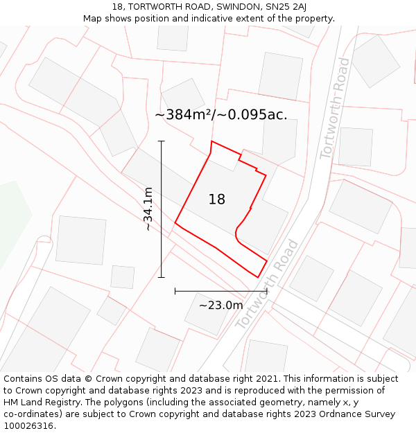 18, TORTWORTH ROAD, SWINDON, SN25 2AJ: Plot and title map