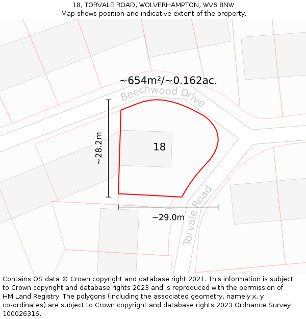 18, TORVALE ROAD, WOLVERHAMPTON, WV6 8NW: Plot and title map