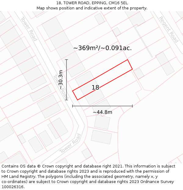 18, TOWER ROAD, EPPING, CM16 5EL: Plot and title map