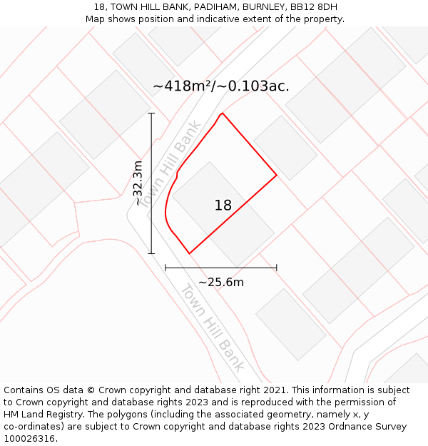 18, TOWN HILL BANK, PADIHAM, BURNLEY, BB12 8DH: Plot and title map