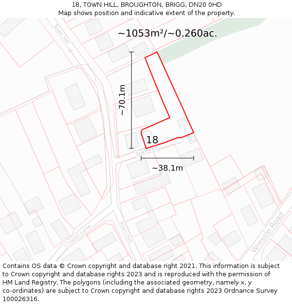 18, TOWN HILL, BROUGHTON, BRIGG, DN20 0HD: Plot and title map