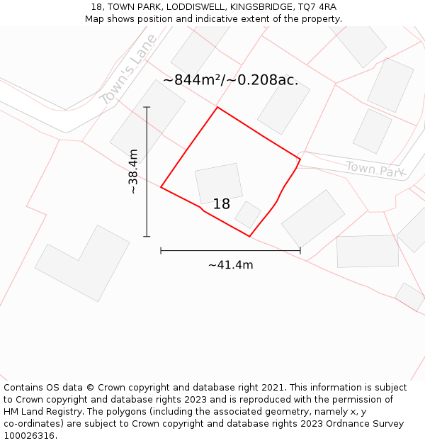18, TOWN PARK, LODDISWELL, KINGSBRIDGE, TQ7 4RA: Plot and title map