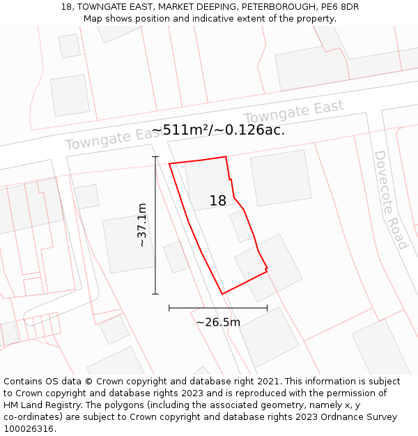 18, TOWNGATE EAST, MARKET DEEPING, PETERBOROUGH, PE6 8DR: Plot and title map