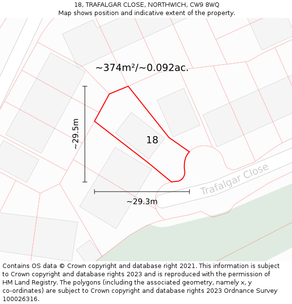 18, TRAFALGAR CLOSE, NORTHWICH, CW9 8WQ: Plot and title map