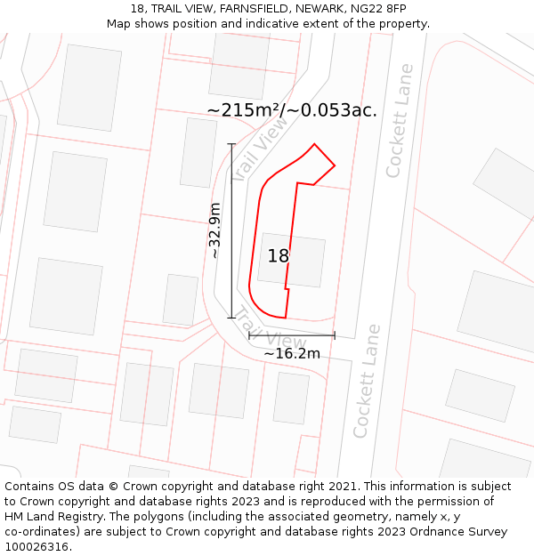 18, TRAIL VIEW, FARNSFIELD, NEWARK, NG22 8FP: Plot and title map
