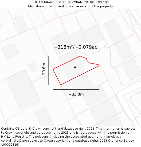 18, TREMAYNE CLOSE, DEVORAN, TRURO, TR3 6QE: Plot and title map