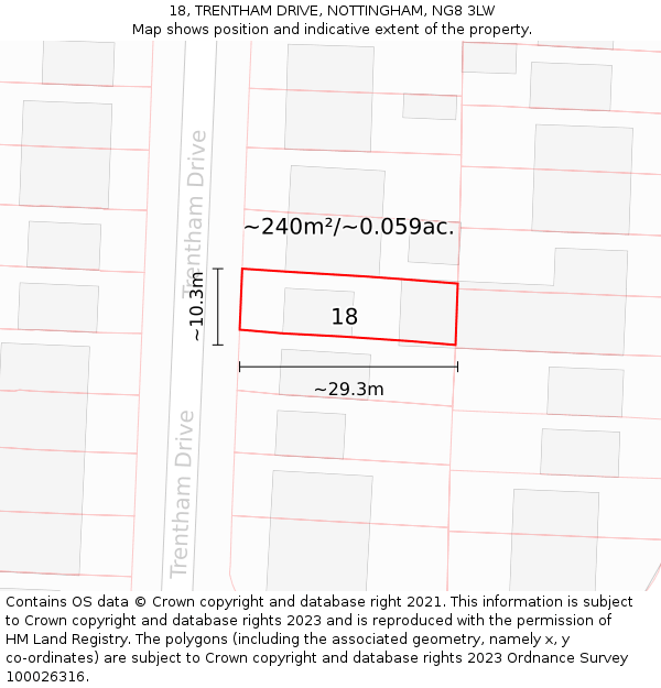 18, TRENTHAM DRIVE, NOTTINGHAM, NG8 3LW: Plot and title map