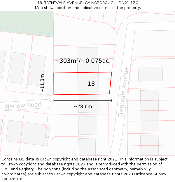 18, TRENTVALE AVENUE, GAINSBOROUGH, DN21 1ZQ: Plot and title map