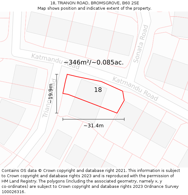 18, TRIANON ROAD, BROMSGROVE, B60 2SE: Plot and title map