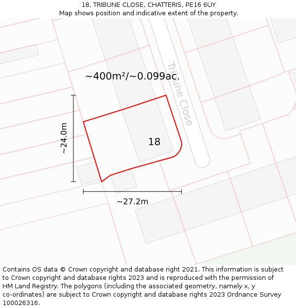 18, TRIBUNE CLOSE, CHATTERIS, PE16 6UY: Plot and title map