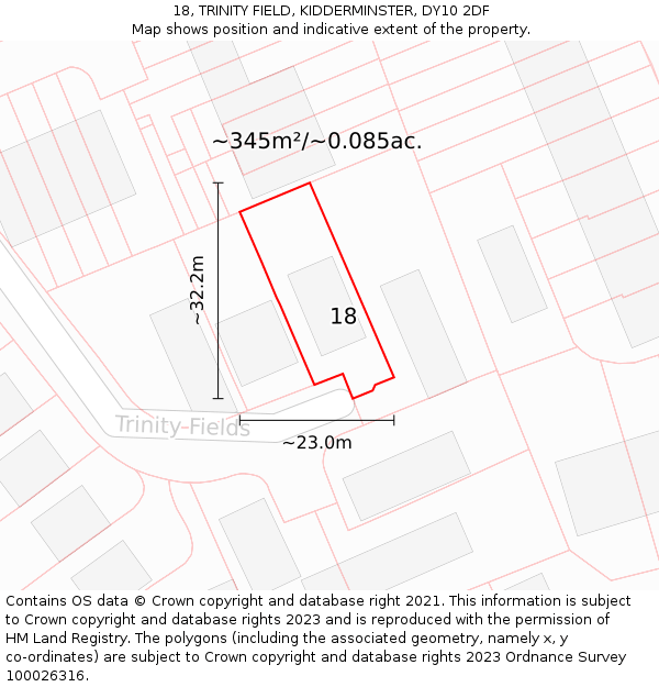 18, TRINITY FIELD, KIDDERMINSTER, DY10 2DF: Plot and title map