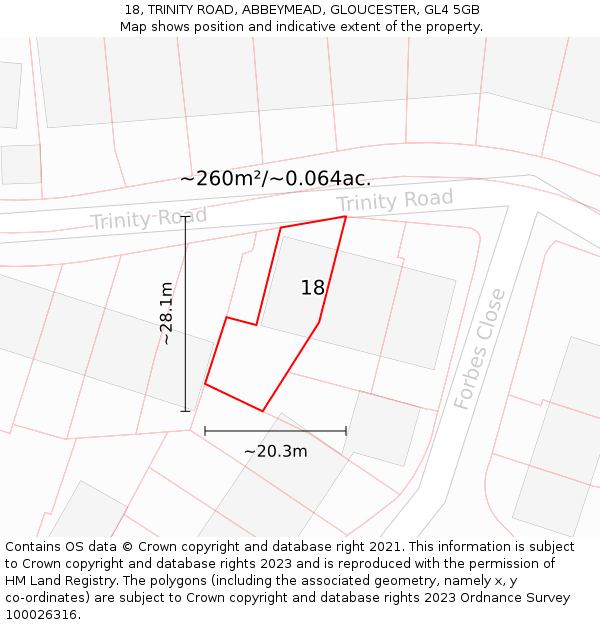 18, TRINITY ROAD, ABBEYMEAD, GLOUCESTER, GL4 5GB: Plot and title map