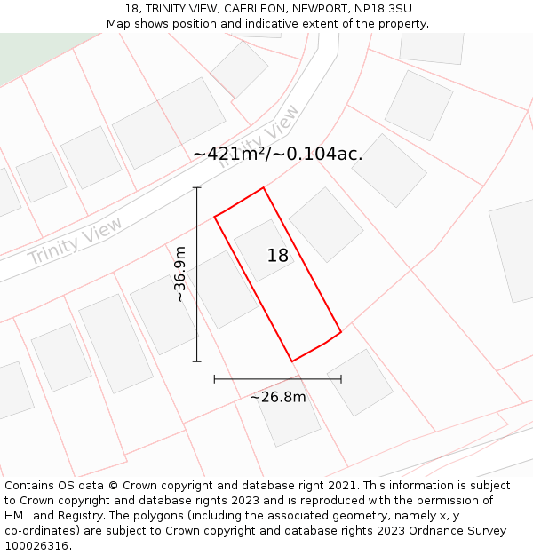 18, TRINITY VIEW, CAERLEON, NEWPORT, NP18 3SU: Plot and title map