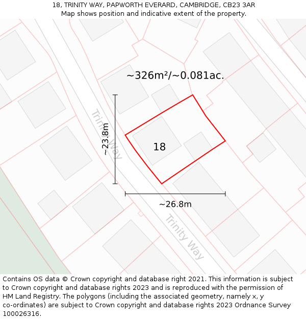 18, TRINITY WAY, PAPWORTH EVERARD, CAMBRIDGE, CB23 3AR: Plot and title map