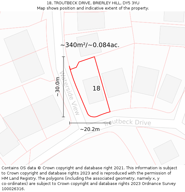 18, TROUTBECK DRIVE, BRIERLEY HILL, DY5 3YU: Plot and title map