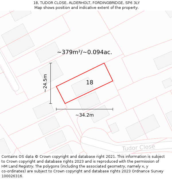 18, TUDOR CLOSE, ALDERHOLT, FORDINGBRIDGE, SP6 3LY: Plot and title map