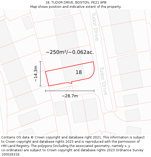 18, TUDOR DRIVE, BOSTON, PE21 9PB: Plot and title map