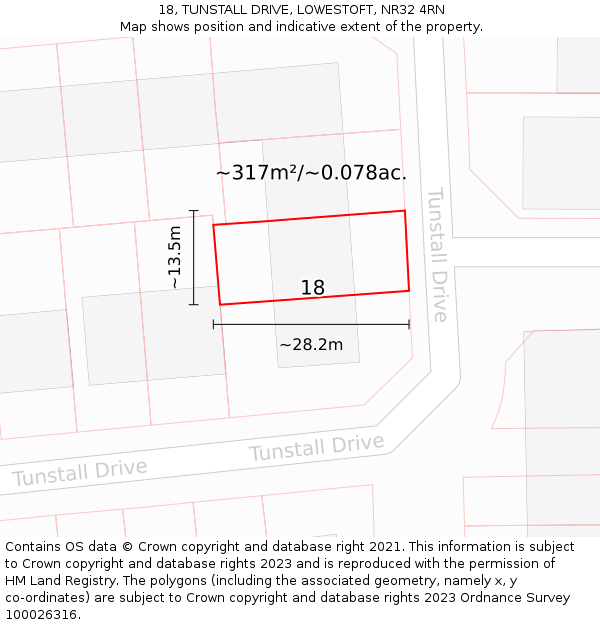 18, TUNSTALL DRIVE, LOWESTOFT, NR32 4RN: Plot and title map