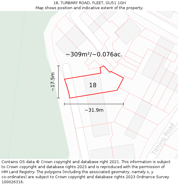 18, TURBARY ROAD, FLEET, GU51 1GH: Plot and title map