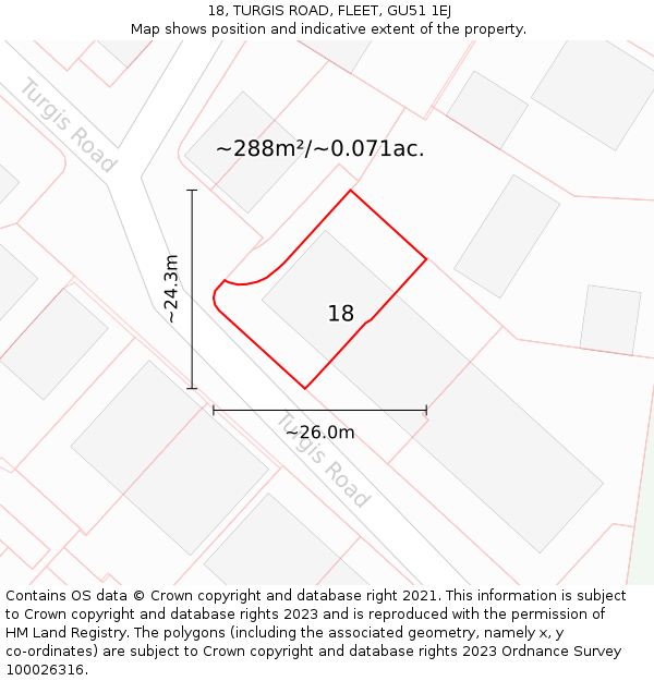 18, TURGIS ROAD, FLEET, GU51 1EJ: Plot and title map