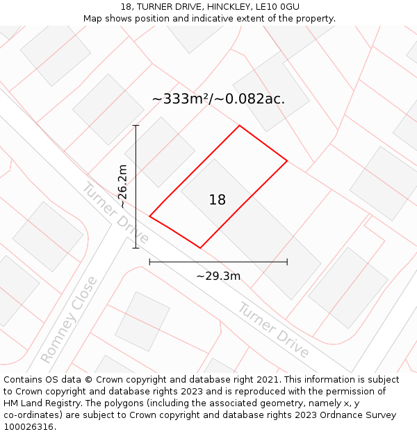 18, TURNER DRIVE, HINCKLEY, LE10 0GU: Plot and title map