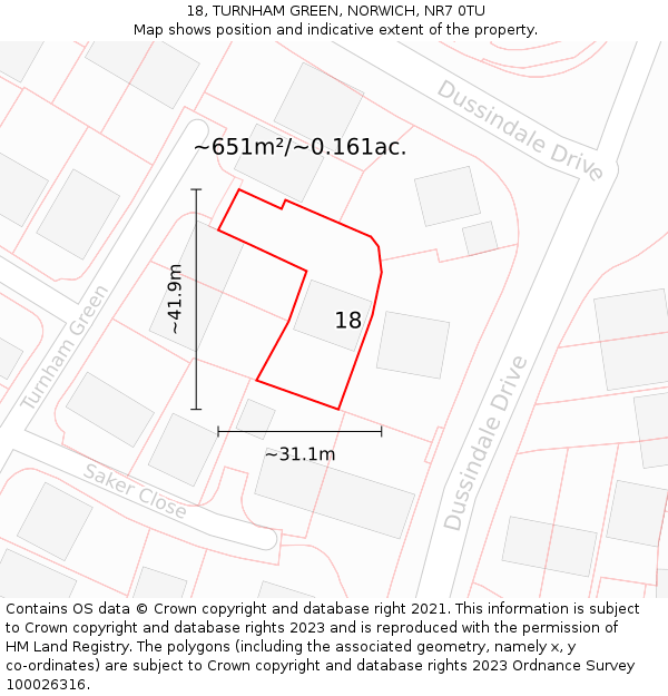 18, TURNHAM GREEN, NORWICH, NR7 0TU: Plot and title map