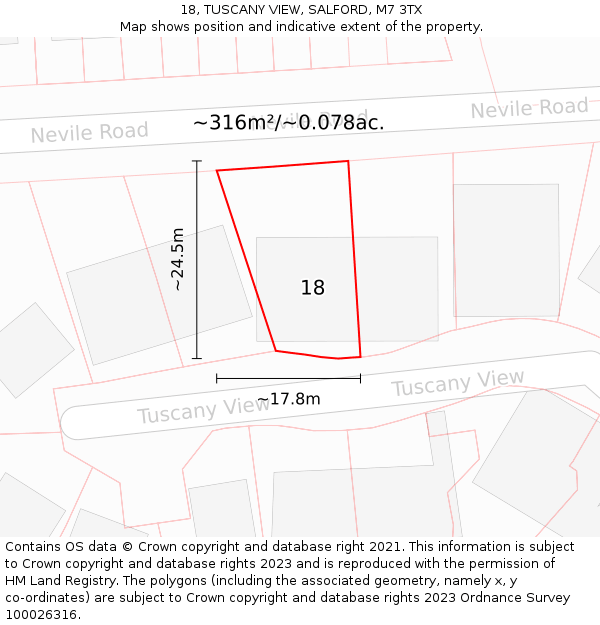18, TUSCANY VIEW, SALFORD, M7 3TX: Plot and title map