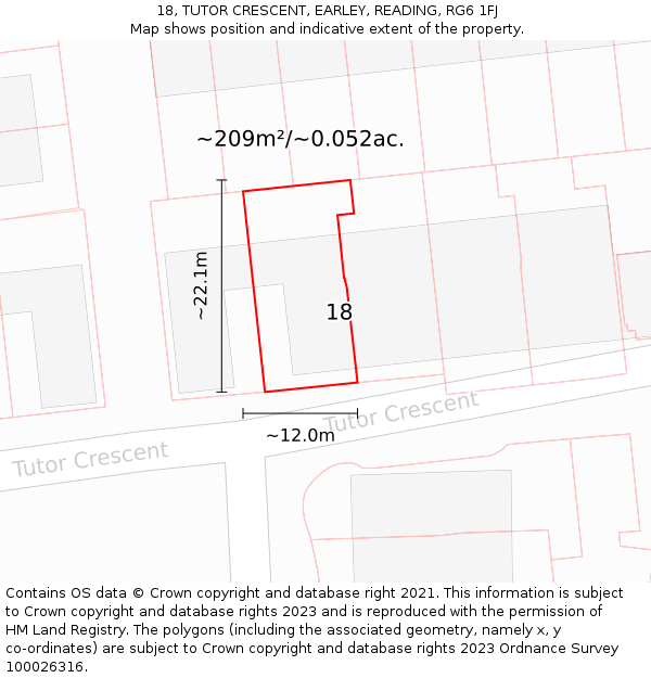 18, TUTOR CRESCENT, EARLEY, READING, RG6 1FJ: Plot and title map