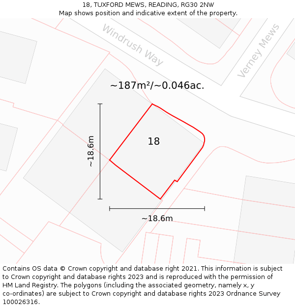 18, TUXFORD MEWS, READING, RG30 2NW: Plot and title map