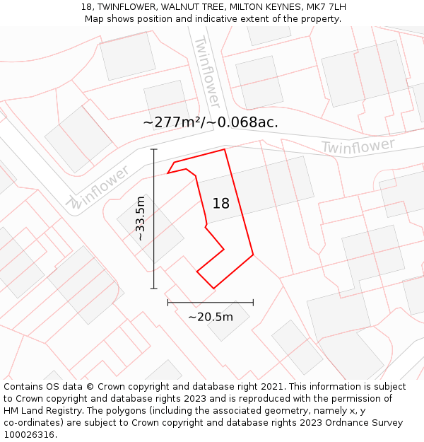 18, TWINFLOWER, WALNUT TREE, MILTON KEYNES, MK7 7LH: Plot and title map