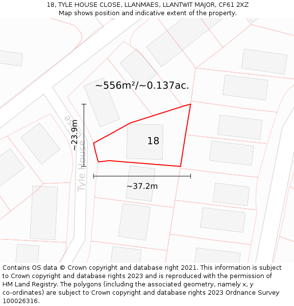 18, TYLE HOUSE CLOSE, LLANMAES, LLANTWIT MAJOR, CF61 2XZ: Plot and title map