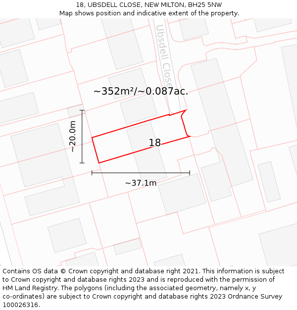 18, UBSDELL CLOSE, NEW MILTON, BH25 5NW: Plot and title map