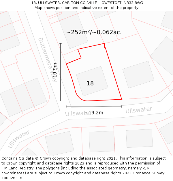 18, ULLSWATER, CARLTON COLVILLE, LOWESTOFT, NR33 8WG: Plot and title map