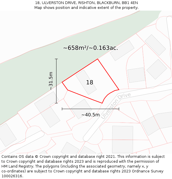 18, ULVERSTON DRIVE, RISHTON, BLACKBURN, BB1 4EN: Plot and title map